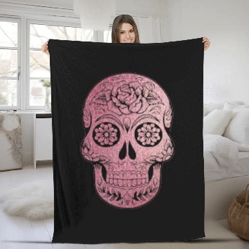 Discover floral skull rose gold Fleece Blankets