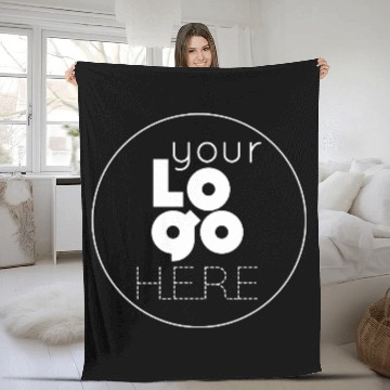 Discover Navy Blue  +your White Business Logo on Back Fleece Blankets