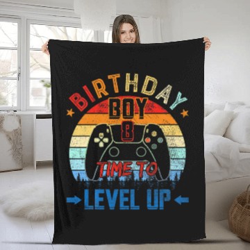 Discover Kids 8Th Birthday Boy Time To Level Up 8 Years Old Fleece Blankets
