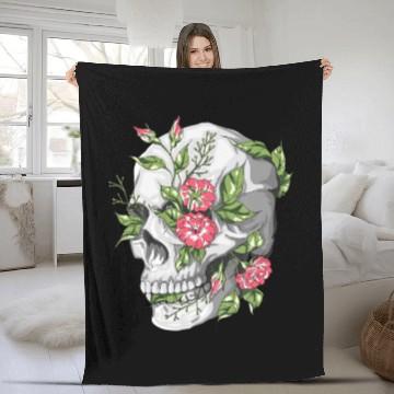 Discover Skull And Roses Skeleton Head Gothic And Halloween Fleece Blankets