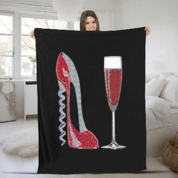 Discover Corkscrew Red Stiletto and Champagne Glass Art Fleece Blankets