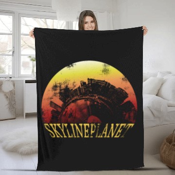 Discover skyline planet Fleece Blankets