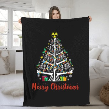 Discover Merry Christmas Skull Skeleton Tree Radiology Radi Fleece Blankets