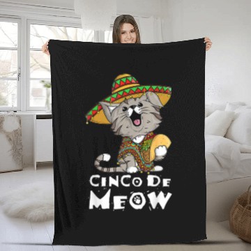 Discover Cinco De Meows With Smiling Cat Taco And Sombrero Fleece Blankets
