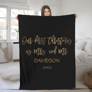 Discover Gold Our First Christmas as Mrs. and Mr. Monogram Fleece Blankets