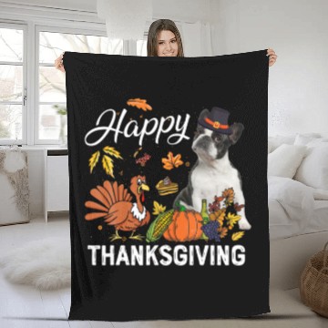 Discover Happy Thanksgiving Cute Boston Terrier Turkey Pump Fleece Blankets