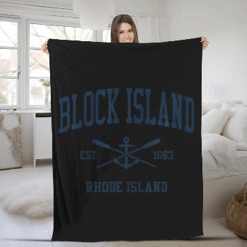 Discover Block Island RI Vintage Navy Crossed Oars Fleece Blankets