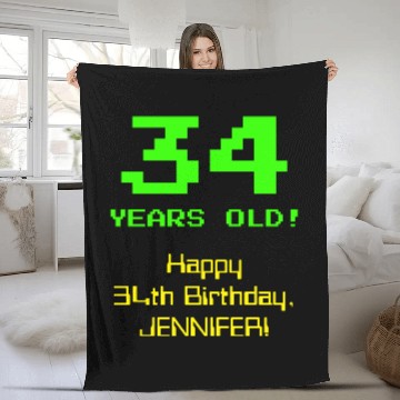 Discover 34th Birthday: Fun, 8-Bit Look, Nerdy / Geeky "34" Fleece Blankets