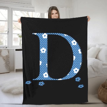 Discover Flower Patterned Letter D (blue & dots) Fleece Blankets