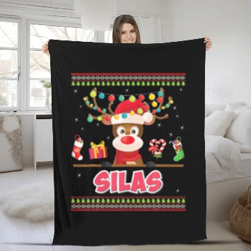 Discover Cute Reindeer Max Merry Christmas Light Santa Hat Fleece Blankets