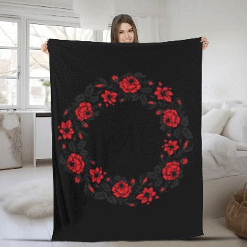 Discover Cross-stitch Red Roses Circle Monogram Initial Fleece Blankets