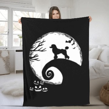 Discover Funny Poodle And Moon Halloween Costume Fleece Blankets