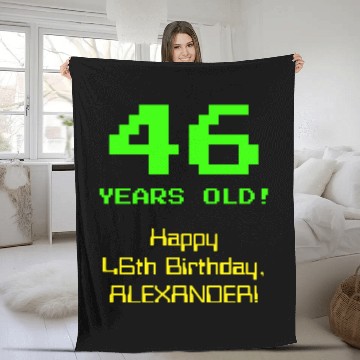 Discover 46th Birthday: Fun, 8-Bit Look, Nerdy / Geeky "46" Fleece Blankets