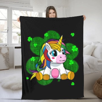 Discover Cute-Unicorn Girls St Patricks Day Shamrock Fleece Blankets