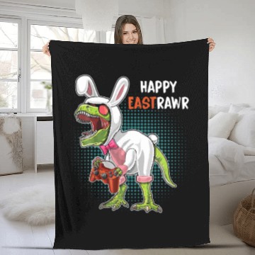 Discover Happy Eastrawr T Rex Dinosaur Easter Bunny Egg Gam Fleece Blankets