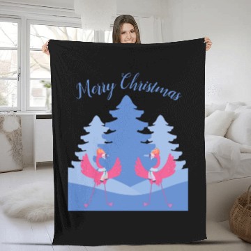 Discover Flamingos Merry Christmas Winter Wonderland Fleece Blankets