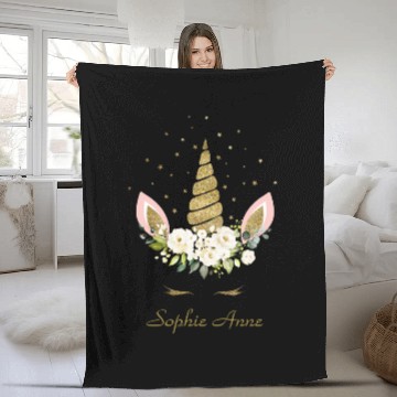 Discover Delicate White Floral Wreath Gold Unicorn Birthday Fleece Blankets