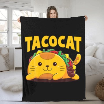 Discover Funny Tacocat Spelled Backwards Cat Taco Mexican Fleece Blankets