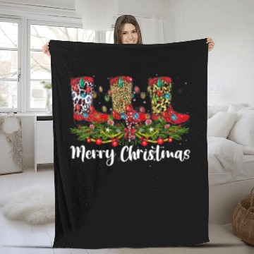 Discover Merry Christmas Leopard Cowboy Boot Western Santa Fleece Blankets