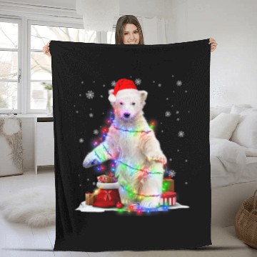 Discover Funny Polar Bear Tree Christmas Lights Xmas Pajama Fleece Blankets