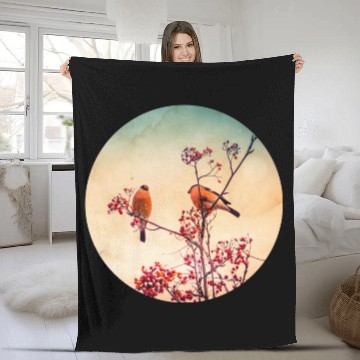 Discover Bullfinch eat red rowan berries Fleece Blankets