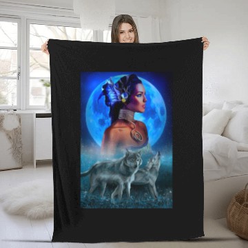 Discover girl and wolves Fleece Blankets