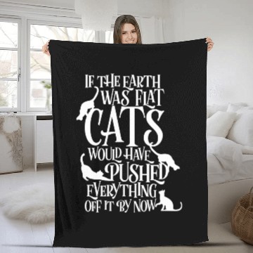 Discover Flat Earth Cat Theory graphic funny earth day Fleece Blankets