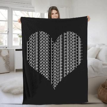 Discover Love God Love People Repeat Text on Heart Pocket Fleece Blankets