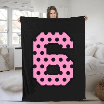 Discover Fun Pink and Black POLKA DOTS Number 6 Six A08 Fleece Blankets