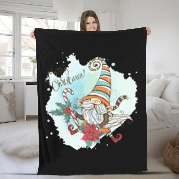 Discover Watercolor Elf Poinsettia Candy Cane Fleece Blankets