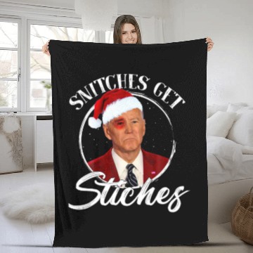 Discover Funny Merry Christmas Snitches Get Stitches Joe.Bi Fleece Blankets