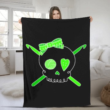 Discover Skull & Crochet Hooks (Lime Green - Dark Version) Fleece Blankets