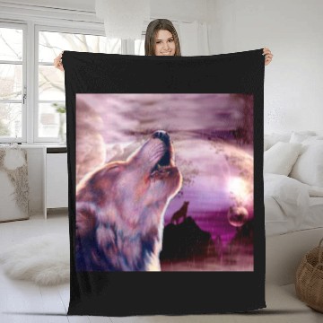 Discover Mystic Wolf Howling at The Moon Fleece Blankets