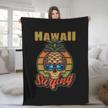 Discover Hawaiian Pineapple Skull Summer Hawaii Surfing Fleece Blankets