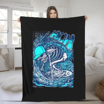 Discover Blue Skeleton Surfing By Miskel Design Fleece Blankets