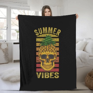 Discover Hawaiian Pineapple Skull Aloha Beaches Hawaii Summ Fleece Blankets