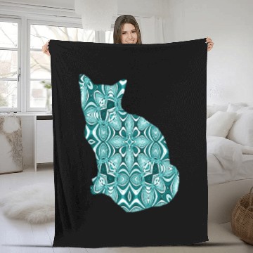Discover Teal Patterned Cat Fleece Blankets