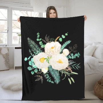 Discover white peony flowers watercolor Fleece Blankets