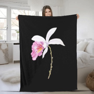 Discover one pink orchid flower 2021 Fleece Blankets
