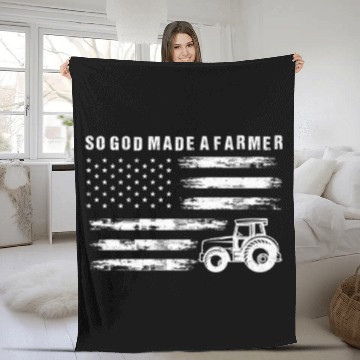 Discover So God Made A Farmer Retro American Flag Tractor Fleece Blankets