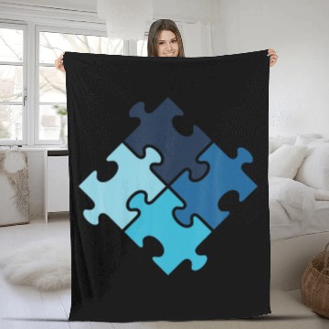 Discover Autism Down Syndrome Awareness Blue Puzzle Pieces Fleece Blankets
