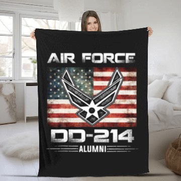 Discover Air Force Alumni DD-214 Vintage American Flag Fleece Blankets