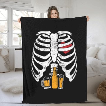 Discover Funny Halloween Skeleton Rib Cage Beer Easy Costum Fleece Blankets