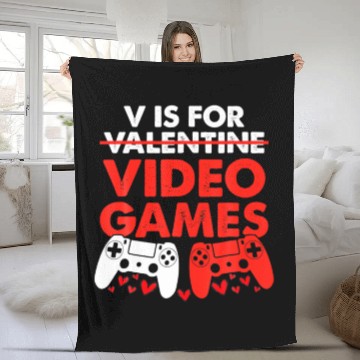 Discover V Is For Video Games Boy Men Gift Funny Valentines Fleece Blankets
