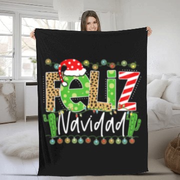 Discover Feliz Navidad Cactus Spanish Christmas Matching Pa Fleece Blankets