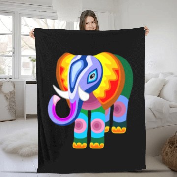 Discover Elephant Rainbow Colors Patchwork Fleece Blankets