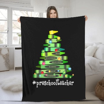 Discover Christmas Crayon Preschool Teacher Tree-Best Funny Fleece Blankets