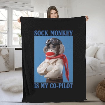 Discover Sock Monkey is my Co-Pilot Fleece Blankets