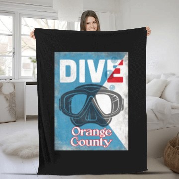 Discover Orange County Vintage Scuba Diving Mask Fleece Blankets