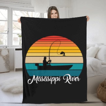 Discover Mississippi River Fishing Spot Fleece Blankets